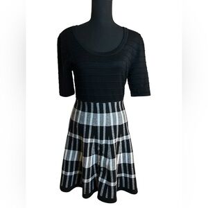 Whimsigoth Preppy Knit Candie’s Windowpane Plaid Fit & Flare Sweater Dress Large